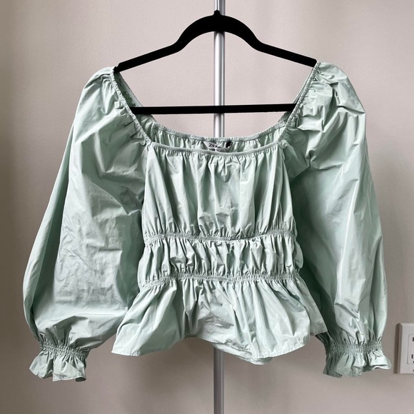 Zara Mint Green Puff Sleeve Blouse - Picture 2 of 5